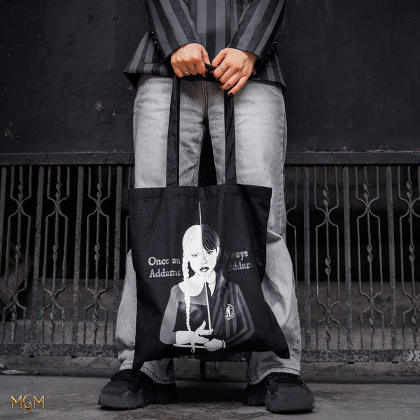 Borsa Shopping Cerda Ufficiale Wednesday, In Poliestere, Nero, Stile Tim Burton, Accessorio Contemporaneo