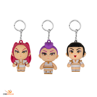 Officially licensed Netflix One Piece KPop demon hunters HUNTR/X 3-piece Keymate keyring set on white background by Cinereplicas.