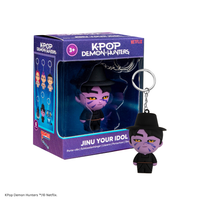 Portachiavi Keymate Gomee Demon Jinu ufficialmente licenziato Netflix KPop Demon Hunters, in confezione da collezione su sfondo bianco, di Cinereplicas.