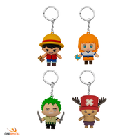 Offiziell lizenziertes Netflix One Piece Strohhut-Crew 4-teiliges Keymate-Schlüsselanhänger-Set auf weißem Hintergrund von Cinereplicas